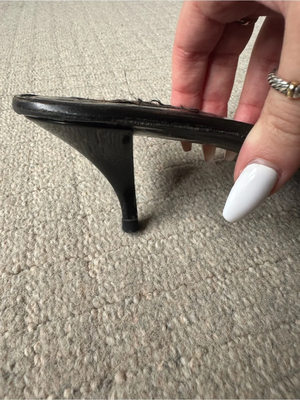 AUTHENTIC Louis Vuitton Vintage Black Patent Leather Slide Mules w/ Gold accent